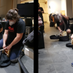 Trainees tying shime-daiko drums as part of their review