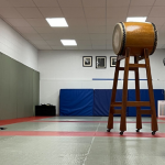 The drums set-up for the trainee's review