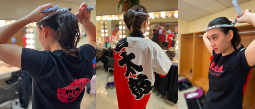 Soh Daiko putting on performance costumes