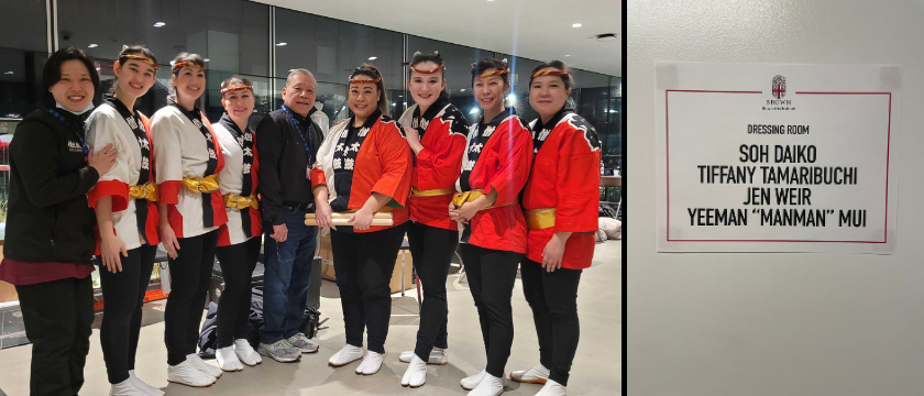 (1) Soh Daiko getting ready to go on stage, (2) Soh Daiko's dressing room